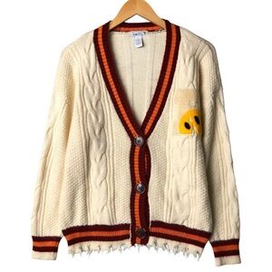 Rue21 Emoji Varsity Monogram Letter R Cardigan Sweater Cable Knit Sz Small